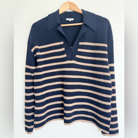 Rails Harris Sweater in Camel Navy Stripe Size Medium Wool Cashmere - Picture 2 of 7